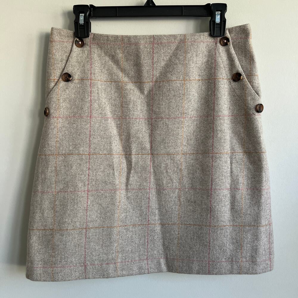 Joules Calla Tweed Button Front Detail Wool Blend Straight Skirt Tan 6
